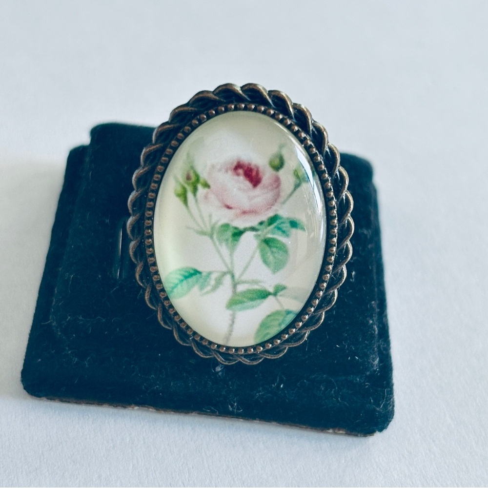 Vintage Floral Print Victorian Style Adjustable Ring, Handmade, NWT